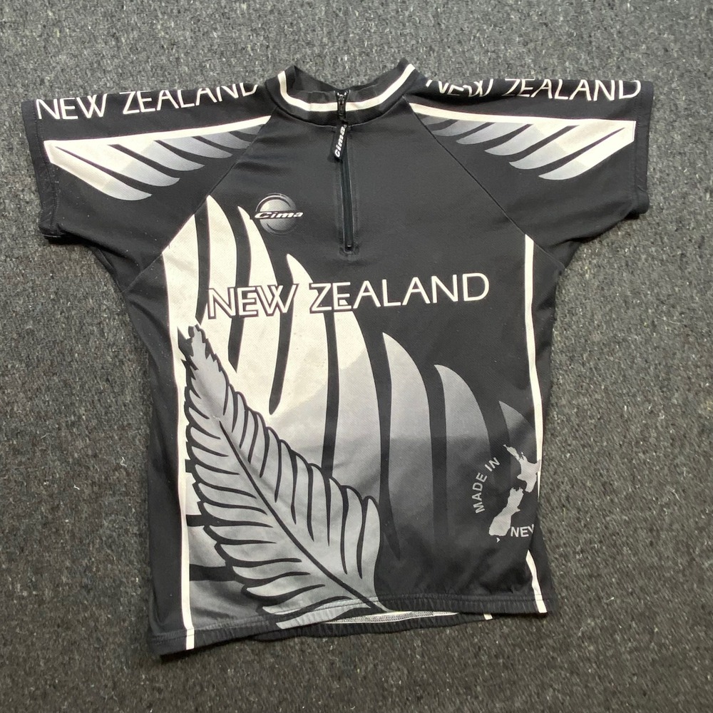 Cima Sportswear Mens Medium Zealand Silver Fern Black Quarter Zip Cycle Jersey
